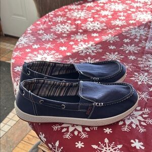 Skechers Bob’s Navy Canvas Slip-On Loafers